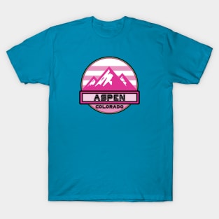Aspen Colorado Skiing Mountains Ski Snowboarding Pink Green T-Shirt